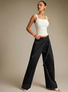 Hauture 女士纯色侧结阔腿宽松休闲裤 - 黑色 - 查看 3