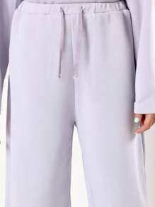 SUMWON Comfortable New York Script Co-Ord Set Long Sleeve Crop Sweatshirt Wide Leg Pants Winter Wear Autumn Casual Streetwear - Mauve Purple - View 5