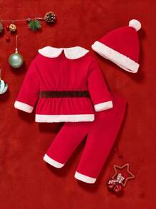 SHEIN 3 件套男婴圣诞主题上衣、裤子和帽子 - 紅色 - 查看 2