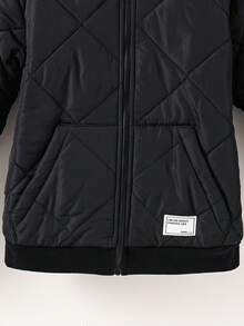 SHEIN Kids/Tween Boy Casual Black Winter Hooded Zip-Up Thick Woven Parka,Padded Coat With Patch Decor,Suitable For School,Club,Garden,Birthday,Autumn,Fall - Black - View 6