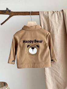 SHEIN Chaqueta/abrigo versátil y lindo con bordado de oso para bebé niño/niño pequeño de 0 a 3 años en otoño/invierno, color caqui - Caqui - Ver 2
