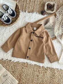 SHEIN Chaqueta/abrigo versátil y lindo con bordado de oso para bebé niño/niño pequeño de 0 a 3 años en otoño/invierno, color caqui - Caqui - Ver 1