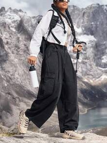 Pantalones vaqueros de pierna ancha con bolsillos, de ajuste holgado y casual para mujer - Gris Oscuro - Ver 6