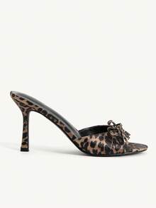 CUCCOO CHICEST Giày mules cao gót họa tiết da báo bằng vải satin có họa tiết trái tim và nơ bằng kim loại màu vàng dành cho nữ, thời trang và thanh lịch - Nhiều màu - Xem 8