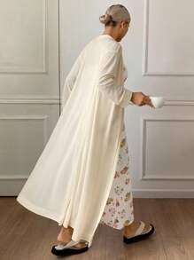 DAZY Rochie camisol cu imprimeu floral și halat de culoare uni, pijamale pentru femei, haine de toamnă