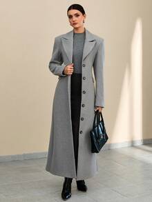 CLARA VERO Damen Grauer Herbst/Winter Mantel mit langem Kragen, eleganter Knopfverschluss, taillierter Schnitt, modischer, schicker Damenmantel - Grau - Übersicht 4