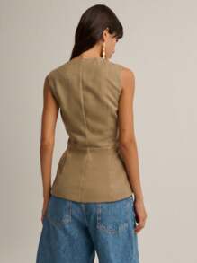 Nöista Casual Plaid Cinched Waist Sleeveless Jacket - Multicolor - View 2