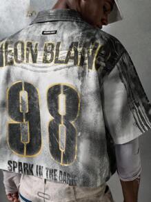 NEON BLANC 男士翻领短袖数码字母印花衬衫 - 黑與白 - 查看 1