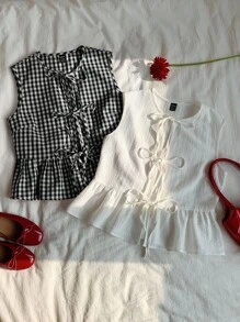 Comfortcana 2 pièces Chemise à carreaux et blouse blanche pour femmes grandes tailles, printemps/été