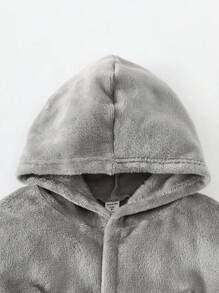 男童灰色纯色简约时尚纯色长袖长款连帽抽绳睡袍家居服