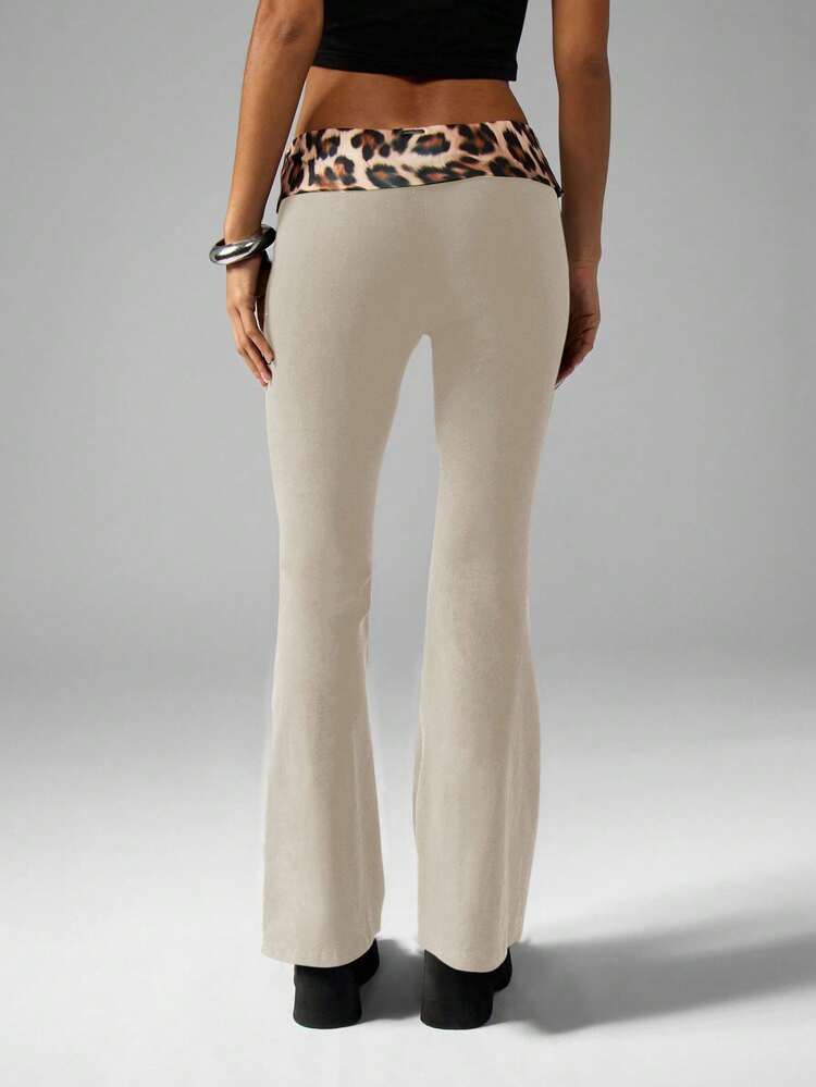 Missguided x Playboy Retro High Waisted Yoga Bell Bottom Flare Leggings With Animal Print Band Logo Fitness Comfort