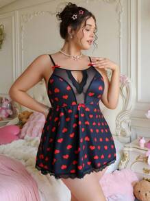 Spicy Aura 2pcs Black & Red Heart Decor Camisole & Slip Dress Set - Multicolor - View 4