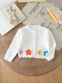 Young Girls Elegant Jacquard Button Cardigans, Suitable For Autumn/Winter Seasons, Back To School, Outings, Travel And Vacation - White - View 9