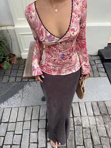 Sunnyshic Women's Paisley Print V-Neck Long Sleeve Top Fall Cloth For Women