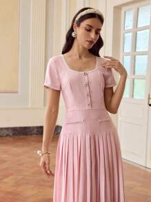 ZEYLAH 对比色饰边褶饰连衣裙 - 粉色 - 查看 6