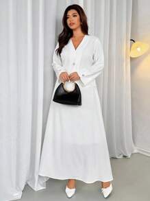 Firerie Bộ áo khoác blazer phong cách đơn giản, thanh lịch, thường ngày, đa năng, dễ mặc đi làm cho nữ cỡ lớn kèm váy xòe rộng hai mảnh, Xuân/Thu - trắng - Xem 5