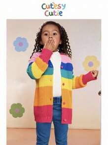 SHEIN Babygirl 可爱彩色条纹开衫，百搭秋冬 - 彩色 - 查看 1