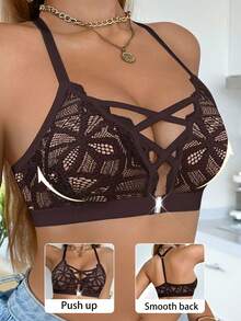 SHEIN 1 pieza Sujetador inalámbrico con cierre delantero de encaje para mujer - Café integral - Ver 3