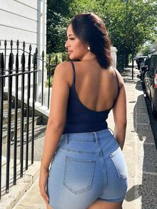 NegzBox Women's Slim Fit Open Back Cami Top, Minimalist Fashion Casual For Everyday Wear Tank Tops - Navy Blue - View 2