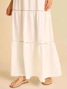 CAJUNI Falda acampanada de encaje y parches para mujer, estilo vintage casual para ir al trabajo - Blanco - Ver 8