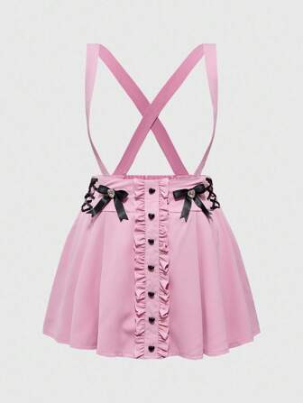 J-Fashion Plus Size Women's Cute Girly School Style Delicate Heart Diamond Bow Decor Pleated Suspender Skirt