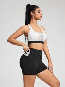 Innovista Luxuriöse Damen Sportsets in natürlichen Farbtönen mit Farbblöcken, raffiniertes Design, Trainingskleidung, atmungsaktiver aktiver Crop-Top-BH mit Leggings, Handytasche, zweiteiligeMetallicausführung für tägliches Yoga, Radfahren, HIIT, Büro bis Gericht, Brunch bis Fitnessstudio, Funktion Athleisure den ganzen Tag, dehnbar, Aktivkleidung für Herbst, Komfort, Bewegung, Mesh, atmungsaktiv, Ausschnitt, Cardio, Laufen, Cross-Fit, Outdoor-Übungen, gesund, utilitaristisch, chic, Riemendesign - Schwarz und Weiss - Übersicht 10