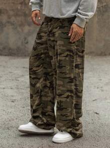 DAZY Men's Patchwork Fabric Streetwear Camouflage Drawstring Waist Pants, Autumn - Multicolor - View 1