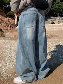 DAZY 男士纯蓝色水洗牛仔裤，秋季，Emo风格 - 藍色 - 查看 2