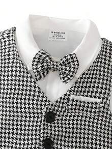 SHEIN 两件套男婴休闲纽扣背心和松紧腰裤套装。适合夏季穿着的基本款时尚服装，柔软舒适，适合生日派对、晚会、婚礼、洗礼和周年纪念等正式场合。男婴夏季服装、婴幼儿服装、儿童男童服饰。返校季 - 灰色 - 查看 7