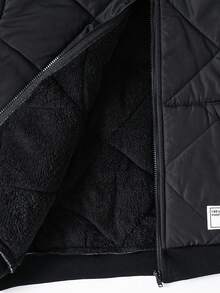 SHEIN Kids/Tween Boy Casual Black Winter Hooded Zip-Up Thick Woven Parka,Padded Coat With Patch Decor,Suitable For School,Club,Garden,Birthday,Autumn,Fall - Black - View 9