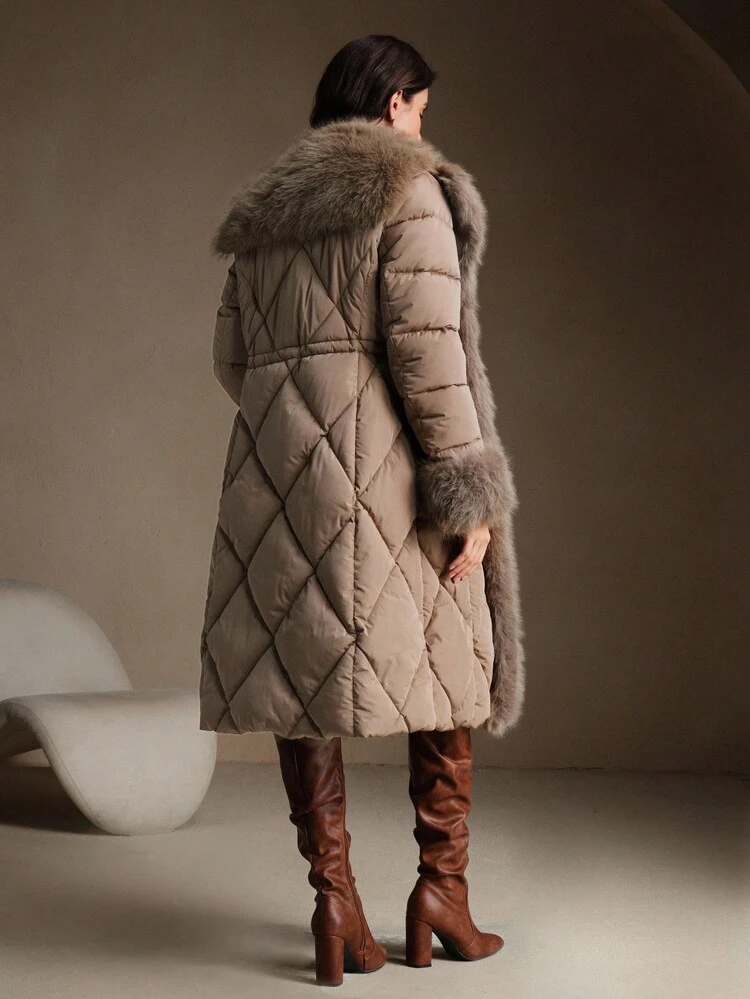 女性用 取り外し可能な高級フェイクファー襟付き ウエストシェイプロング厚手コート、秋、冬、外出、エレガント、フォーマル、パーティー、シック、新年、冬コート、クリスマス、仕事、卒業式、結婚式に適しています