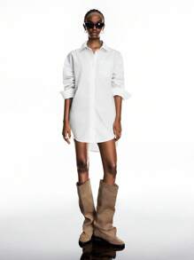 LYSMO 2025 New Arrive Minimalism Fall Women's Fashion Casual Solid Color Minimalist Button-Down Long Shirt Teacher, Airport And Travel Edgy Woman And Unique All White Party Women Date Night Halloween - White - View 5