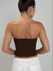 INAWLY Top tubo ajustado y sexy de punto marrón para mujer - Marrón - Ver 2