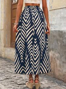 SHEIN LUNE Women's Elastic Waist Side Slit Holiday Casual Skirt(Random Print) Maxi Women Outfit Fall Cloth For Women - Multicolor - View 2