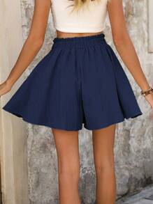 EMERY ROSE Shorts femme de couleur unie, style minimaliste à la mode, convient pour l'été - Bleu marine - Voir 2