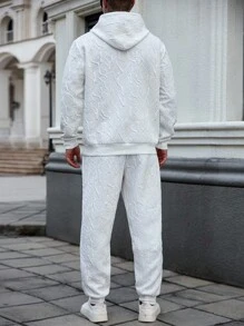 Manfinity Homme 男士休闲时尚街头连帽衫和运动裤套装，字母浮雕装饰，口袋，抽绳，春秋