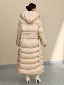 CLARA VERO Women Solid Color Belted And Pocket Detailed Long Winter Coats Women Winter Coats Winter Outfits For Women Women's Winter Coats Beige Puffer Coat Long Puffer Coat Luxury Puffer Coat Women's Beige Outfits - Beige - View 2