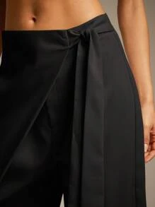 Hauture 女士纯色侧结阔腿宽松休闲裤 - 黑色 - 查看 6