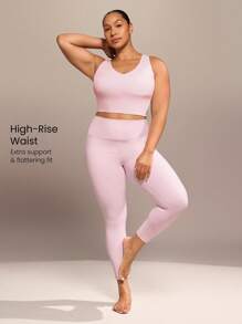 GLOWMODE 24英寸FeatherFit™加大码高腰紧身裤，内置内衣，低冲击瑜伽日常穿着 - 淺粉色 - 查看 4