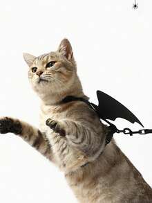 PETSIN 1套宠物用品万圣节猫咪牵引绳蝙蝠造型宠物牵引绳狗狗猫咪服装 - 黑色 - 查看 2