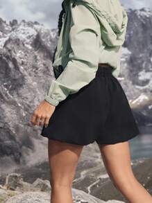Women's Drawstring Waist Pockets Loose Casual Floral Denim Shorts Outdoor Pants For Hiking Sun Protection Lightweight Quick Dry - Black - View 2