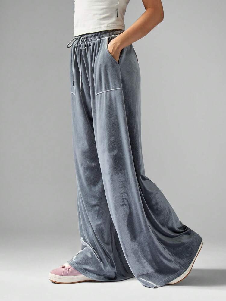 Missguided x Playboy Luxurious Velvet Wide Leg Palazzo Pants With Drawstring Waist Lounge Wear Winter Comfort Bottoms
