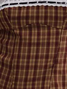 Nöista 棕色格子吊带背心，带有精致的蕾丝花边和蝴蝶结细节，女性化，非常适合乡村女性服装或美国七月四日的休闲服装。 - 咖啡棕 - 查看 4