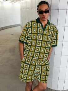 PAVTROS Manfinity Streetrush 2 件套男士休闲运动街头 Polo 衫套装，男士两件套服装 - 軍綠色 - 查看 4