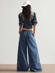 Bohemela Jeans de pierna ancha de unicolor casual para mujer