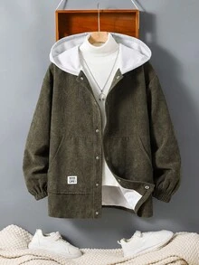 SHEIN Teen Boys' Casual Contrast Color Hoodie Jacket,Autumn,Y2k,Graduation,Back-To-School Comfortable Versatile Pockets Clothes For Winter Fall Sports Party - Green - View 3