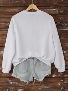 EMERY ROSE 大码女式心形印花休闲宽松圆领长袖运动衫 - 彩色 - 查看 2