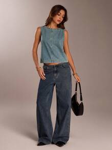 SHEIN Forever 21 Áo không tay nữ Thu Đông cho các dịp trang trọng/Trở lại trường học/Halloween/Khách dự đám cưới/Kỳ nghỉ/Thời trang Y2K/Đi biển/Dễ thương/Giáo viên/Đi chơi/Công sở thường ngày/Thanh lịch/Sinh nhật/Văn phòng/Buổi hòa nhạc đồng quê/Câu lạc bộ/Mang phong cách gợi cảm/Miền Tây/Công sở/Thời trang đường phố/Cổ điển/Lễ hội/Tiệc cocktail/Tiệc tưng bừng/Lễ hội dạ hội/Hawaii/Sân bay/Vui nhộn/Cơ bản/Ăn trưa muộn/Phong cách những năm 2000/Phong cách quý tộc/Nhà thờ/Lễ hội trường/Sang trọng/Tiệc tùng/Kín đáo/Hẹn hò/Phong cách cao bồi/Áo denim không tay khóa kéo sau - Màu xanh nhạt - Xem 5