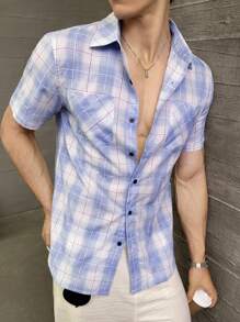 ESTAVOR Chemise imprimée à manches courtes de mode décontractée pour hommes