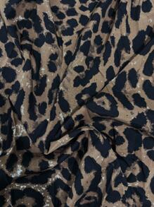 SHEIN PETITE Váy hè xẻ gấu cạp cao họa tiết da báo giản dị dành cho nữ - Nhiều màu - Xem 4